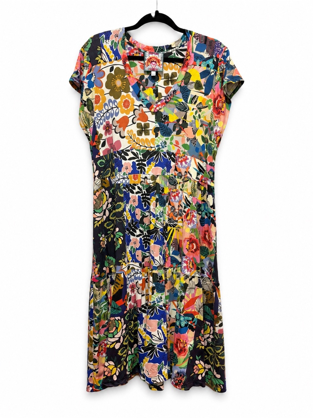 Johnny Was Chelsea Garden Floral Patchwork Tiered Midi Dress Large Bamboo Boho